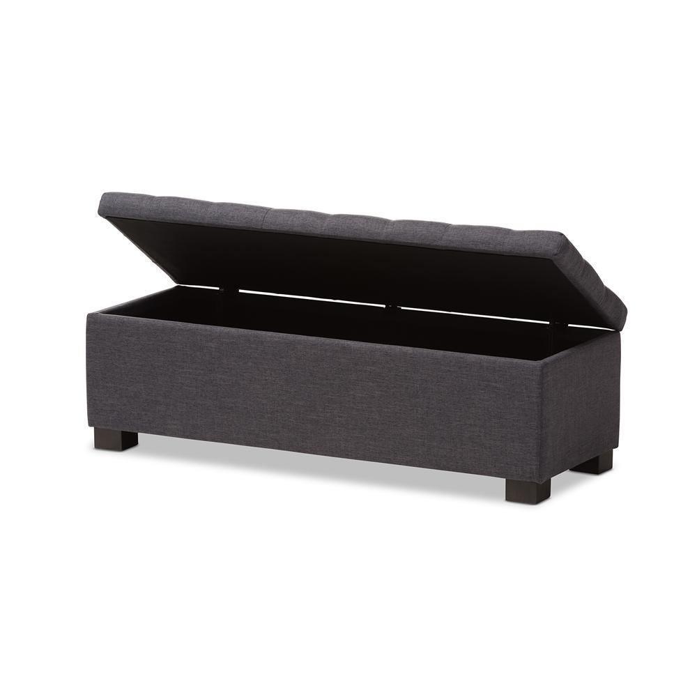 Roanoke Modern and Contemporary Dark Grey Fabric Upholstered Grid-Tufting Storage Ottoman Bench FredCo