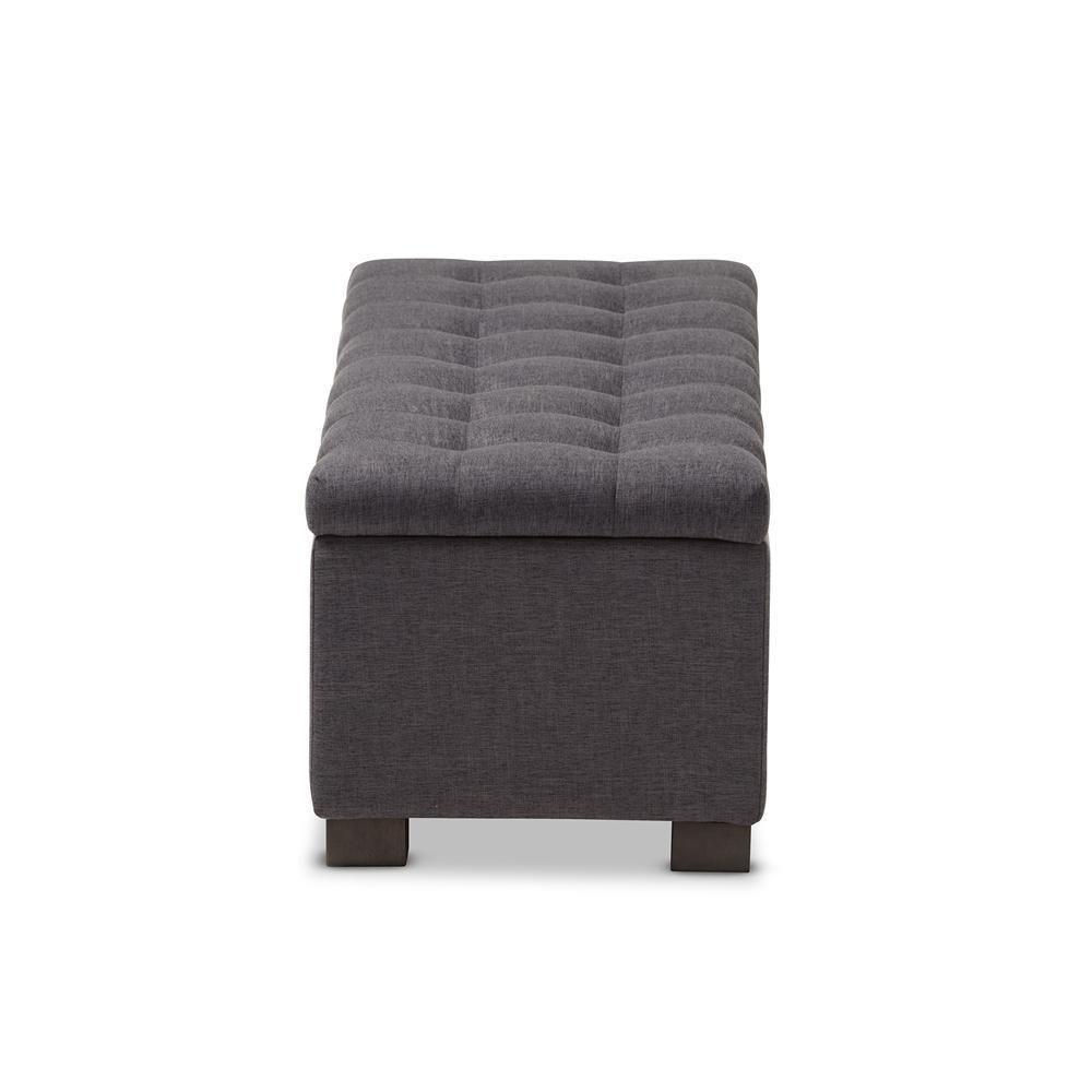 Roanoke Modern and Contemporary Dark Grey Fabric Upholstered Grid-Tufting Storage Ottoman Bench FredCo