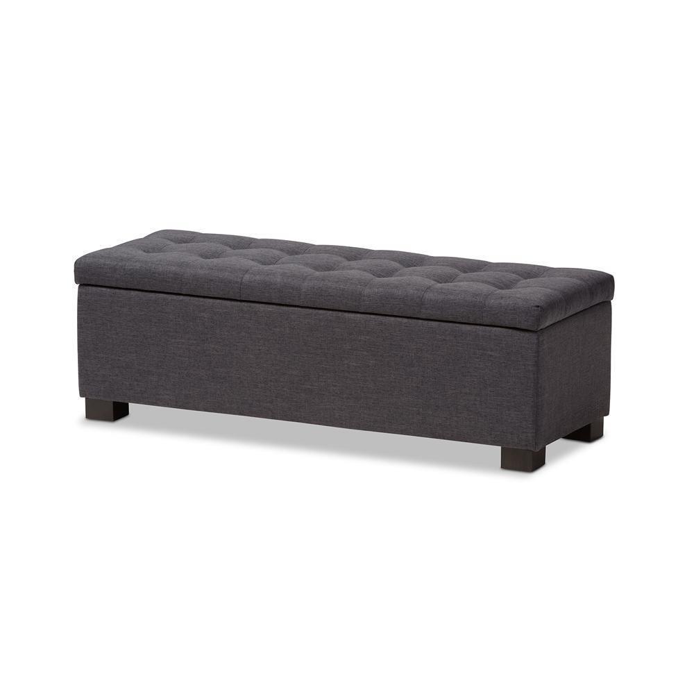 Roanoke Modern and Contemporary Dark Grey Fabric Upholstered Grid-Tufting Storage Ottoman Bench FredCo