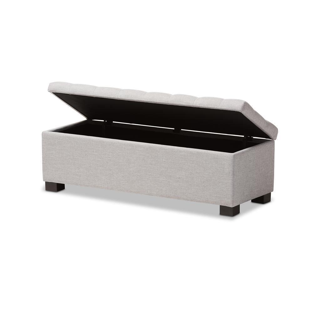 Roanoke Modern and Contemporary Grayish Beige Fabric Upholstered Grid-Tufting Storage Ottoman Bench FredCo