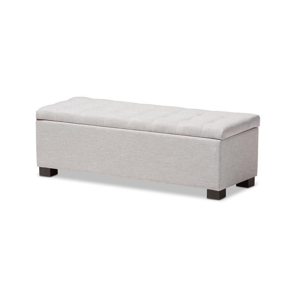 Roanoke Modern and Contemporary Grayish Beige Fabric Upholstered Grid-Tufting Storage Ottoman Bench FredCo