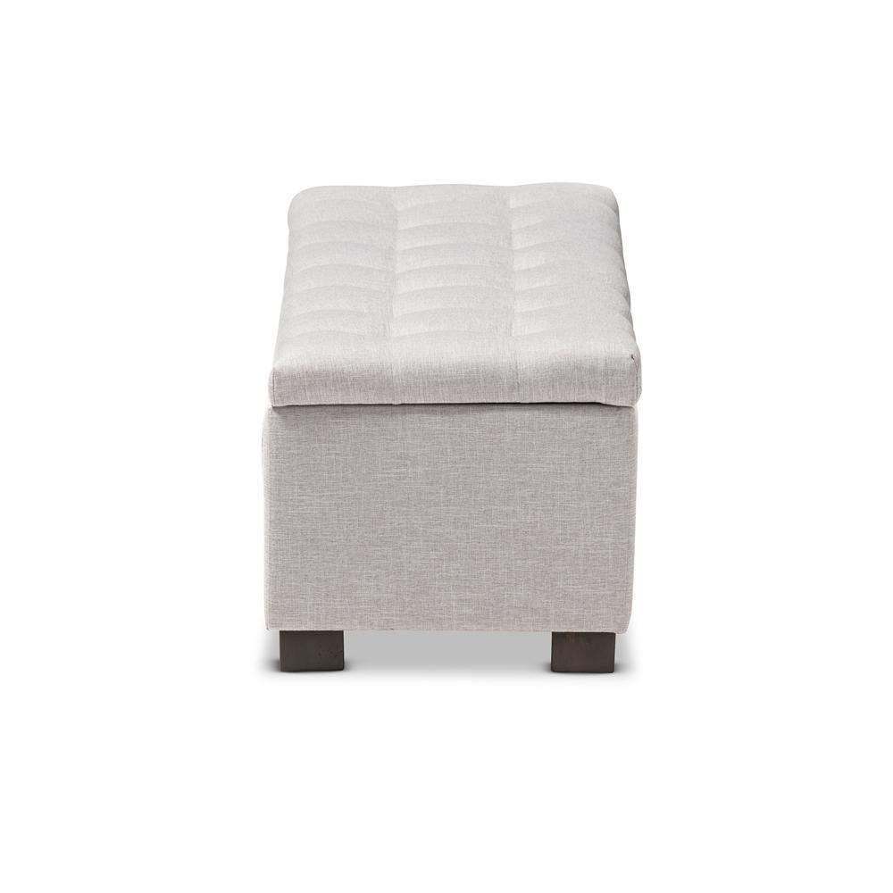 Roanoke Modern and Contemporary Grayish Beige Fabric Upholstered Grid-Tufting Storage Ottoman Bench FredCo
