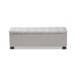 Roanoke Modern and Contemporary Grayish Beige Fabric Upholstered Grid-Tufting Storage Ottoman Bench FredCo