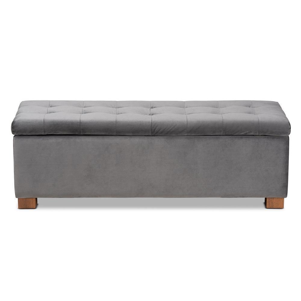 Roanoke Modern and Contemporary Grey Velvet Fabric Upholstered Grid-Tufted Storage Ottoman Bench FredCo