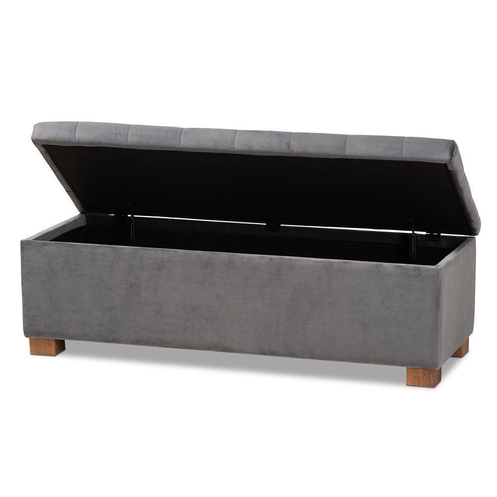 Roanoke Modern and Contemporary Grey Velvet Fabric Upholstered Grid-Tufted Storage Ottoman Bench FredCo