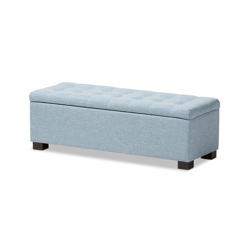 Roanoke Modern and Contemporary Light Blue Fabric Upholstered Grid-Tufting Storage Ottoman Bench FredCo