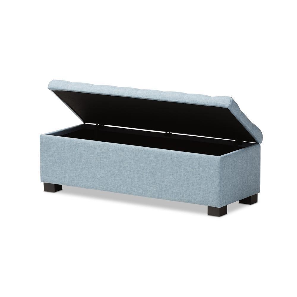 Roanoke Modern and Contemporary Light Blue Fabric Upholstered Grid-Tufting Storage Ottoman Bench FredCo