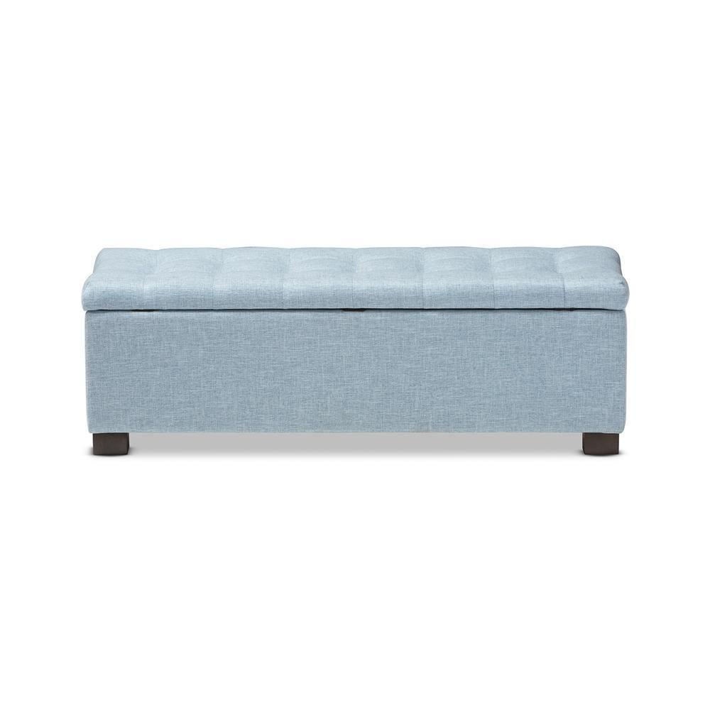 Roanoke Modern and Contemporary Light Blue Fabric Upholstered Grid-Tufting Storage Ottoman Bench FredCo