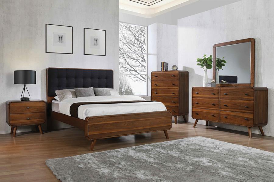 Robyn Bedroom Set with Upholstered Tufted Headboard Dark Walnut Coaster Eastern King, 5 Piece FredCo