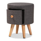 Rocco Modern Transitional Dark Grey Fabric Upholstered and Oak Brown Finished Wood 1-Drawer Ottoman Stool FredCo