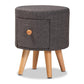 Rocco Modern Transitional Dark Grey Fabric Upholstered and Oak Brown Finished Wood 1-Drawer Ottoman Stool FredCo