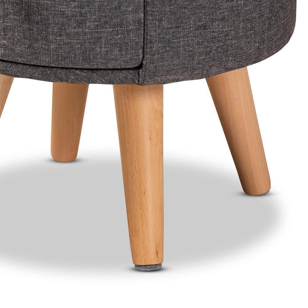 Rocco Modern Transitional Dark Grey Fabric Upholstered and Oak Brown Finished Wood 1-Drawer Ottoman Stool FredCo