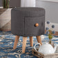 Rocco Modern Transitional Dark Grey Fabric Upholstered and Oak Brown Finished Wood 1-Drawer Ottoman Stool FredCo