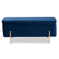 Rockwell Contemporary Glam and Luxe Navy Blue Velvet Fabric Upholstered and Gold Finished Metal Storage Bench FredCo