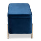 Rockwell Contemporary Glam and Luxe Navy Blue Velvet Fabric Upholstered and Gold Finished Metal Storage Bench FredCo