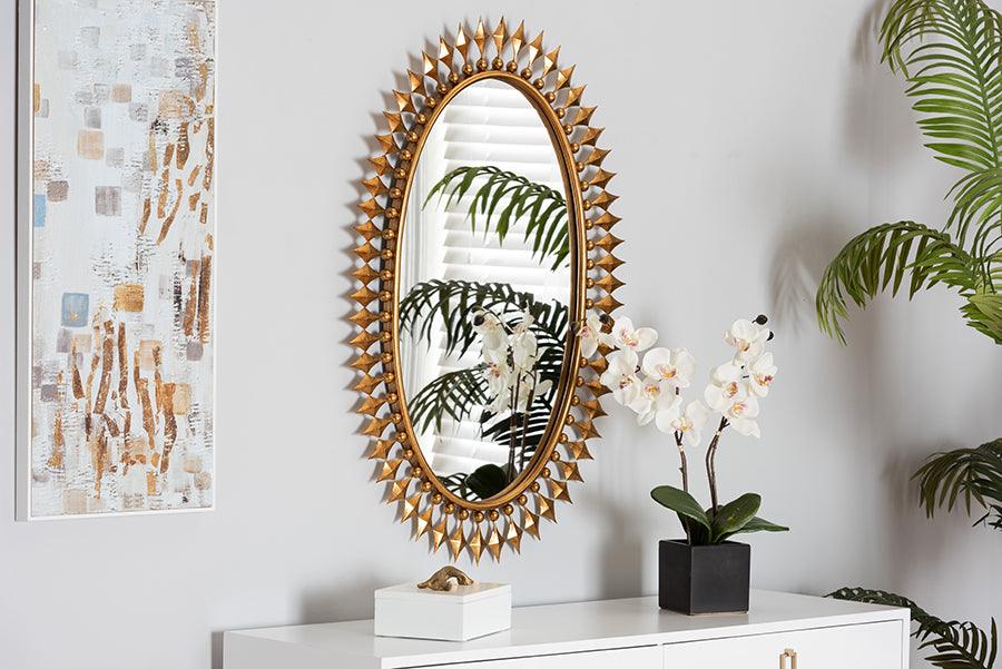 Rogier Modern Glam and Luxe Antique Goldleaf Metal Accent Wall Mirror FredCo