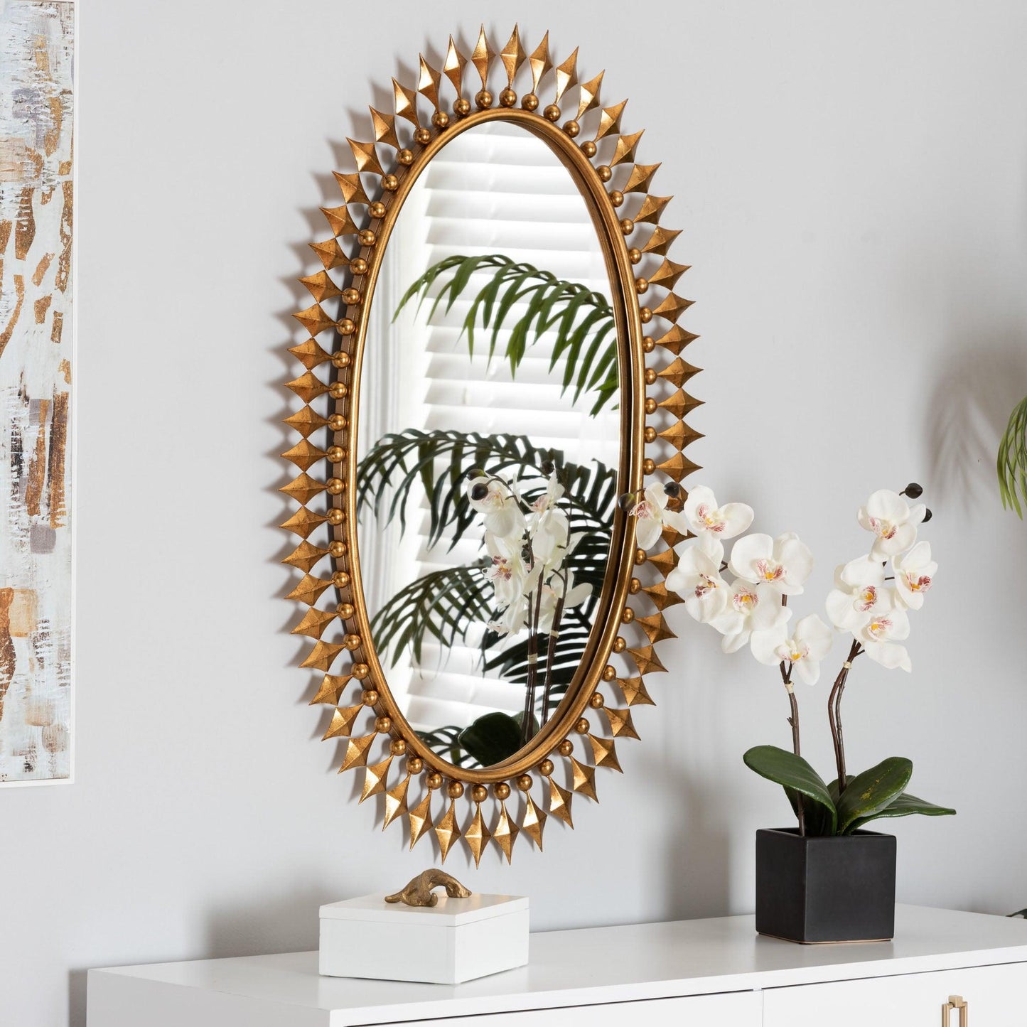 Rogier Modern Glam and Luxe Antique Goldleaf Metal Accent Wall Mirror FredCo