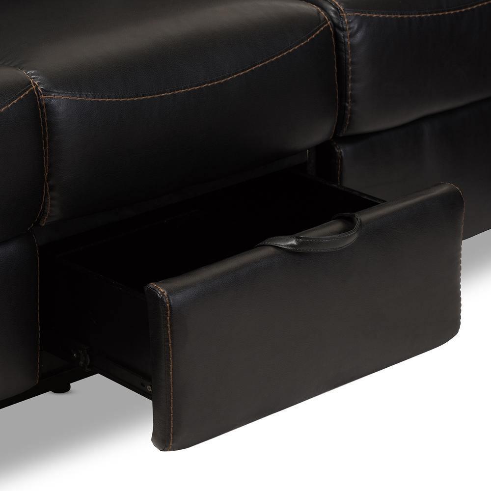 Roland Modern and Contemporary Black Faux Leather 2-Piece Sectional with Recliner and Storage Chaise FredCo