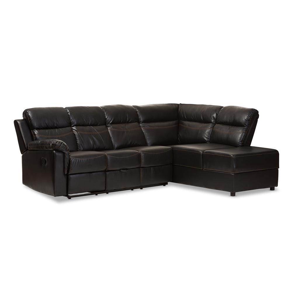 Roland Modern and Contemporary Black Faux Leather 2-Piece Sectional with Recliner and Storage Chaise FredCo