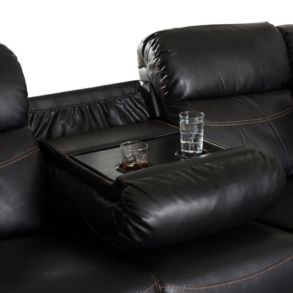 Roland Modern and Contemporary Black Faux Leather 2-Piece Sectional with Recliner and Storage Chaise FredCo