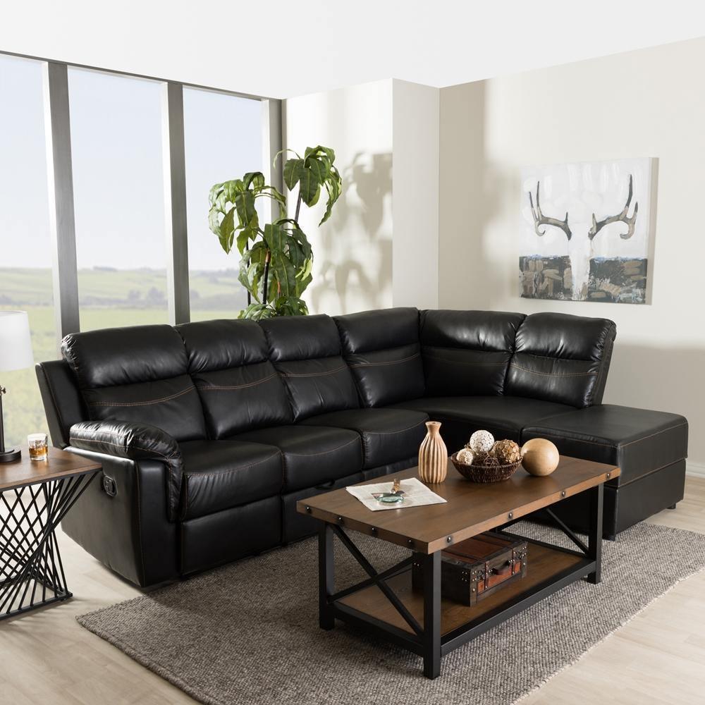 Roland Modern and Contemporary Black Faux Leather 2-Piece Sectional with Recliner and Storage Chaise FredCo