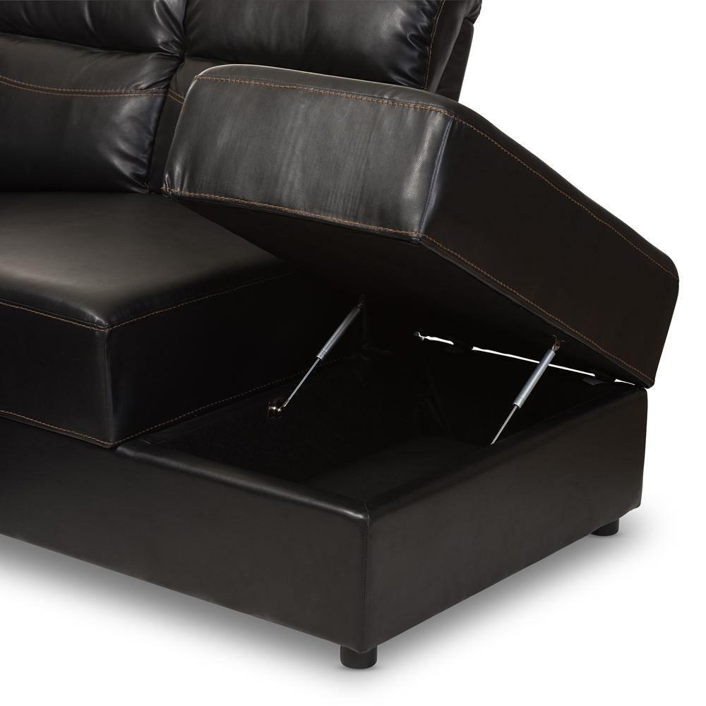 Roland Modern and Contemporary Black Faux Leather 2-Piece Sectional with Recliner and Storage Chaise FredCo