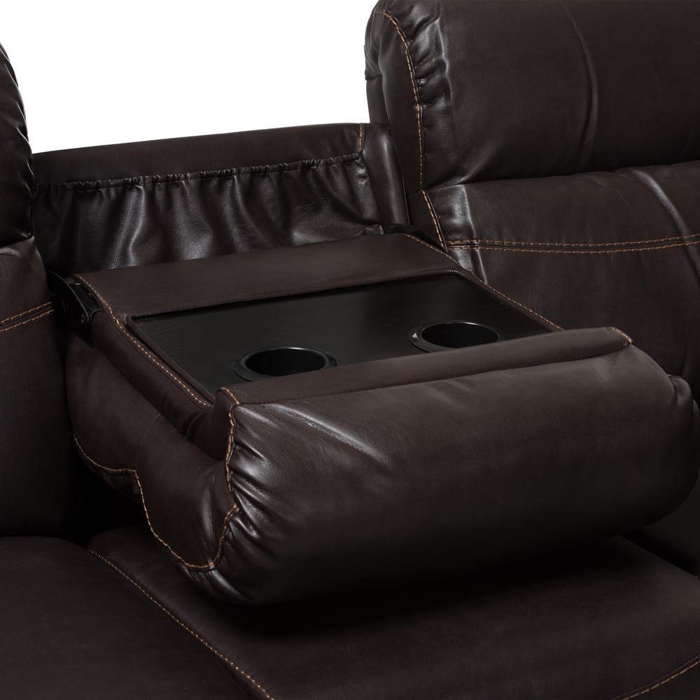 Roland Modern and Contemporary Dark Brown Faux Leather 2-Piece Sectional with Recliner and Storage Chaise FredCo