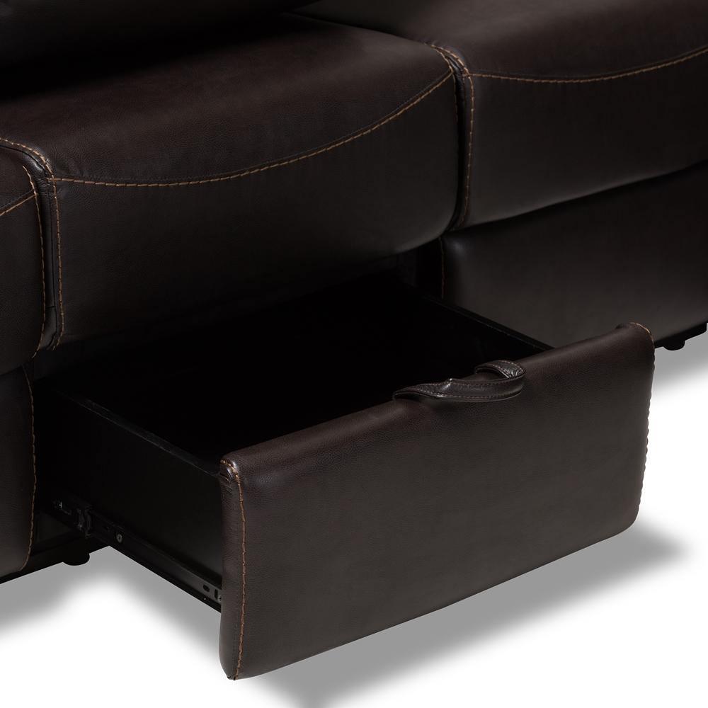 Roland Modern and Contemporary Dark Brown Faux Leather 2-Piece Sectional with Recliner and Storage Chaise FredCo