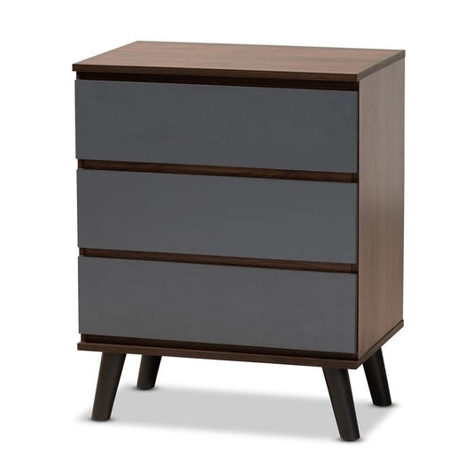 Roldan Modern and Contemporary Two-Tone Walnut and Grey Finished Wood 3-Drawer Bedroom Chest FredCo