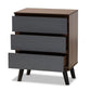Roldan Modern and Contemporary Two-Tone Walnut and Grey Finished Wood 3-Drawer Bedroom Chest FredCo