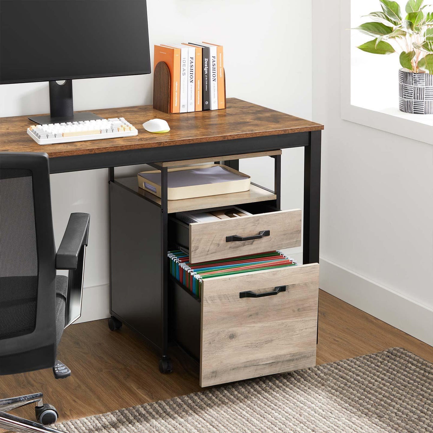 Rolling File Cabinet Greige and Black FredCo