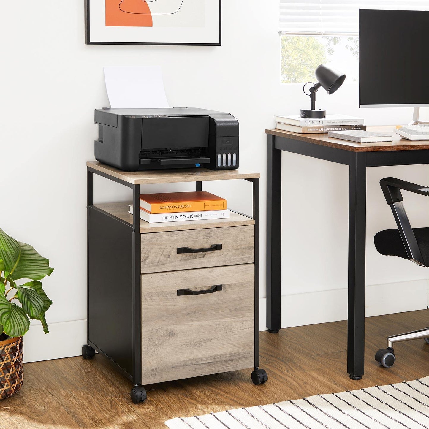 Rolling File Cabinet Greige and Black FredCo