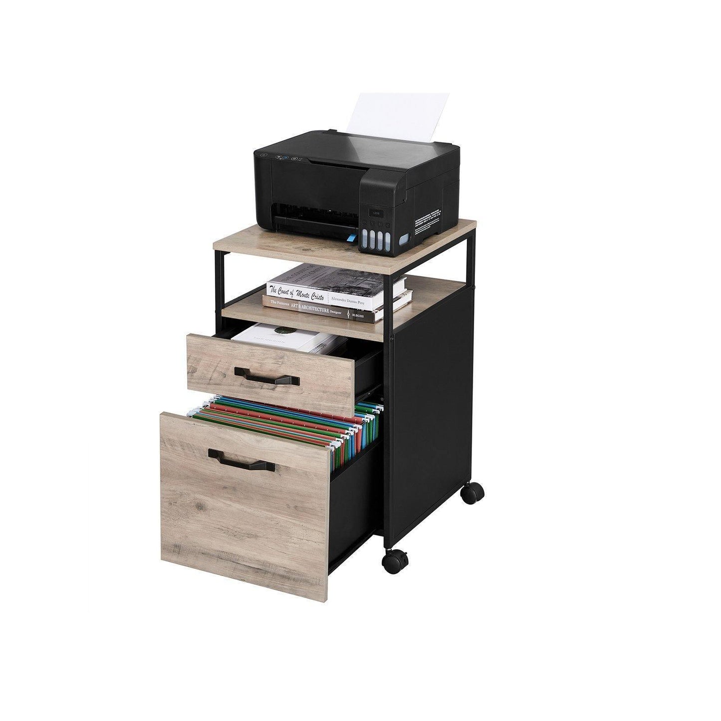 Rolling File Cabinet Greige and Black FredCo