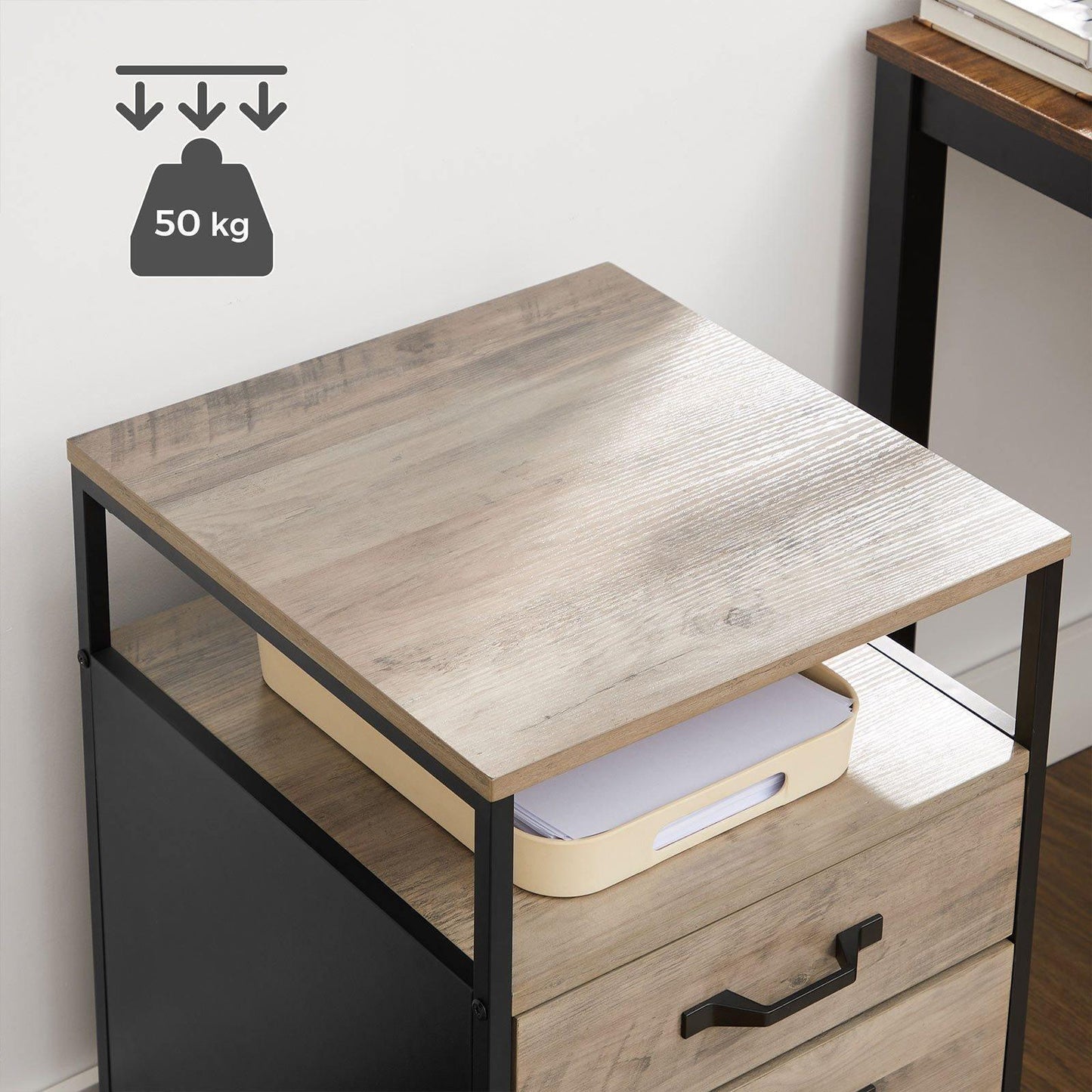 Rolling File Cabinet Greige and Black FredCo