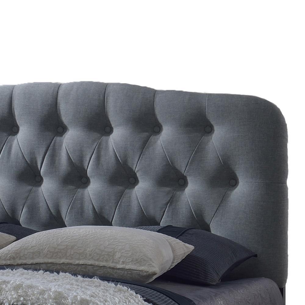 Romeo Contemporary Grey Button-Tufted Upholstered Queen Size Bed FredCo