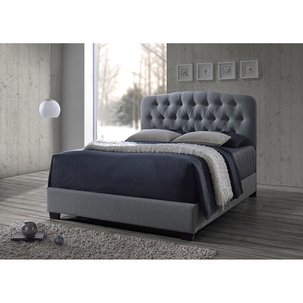 Romeo Contemporary Grey Button-Tufted Upholstered Queen Size Bed FredCo
