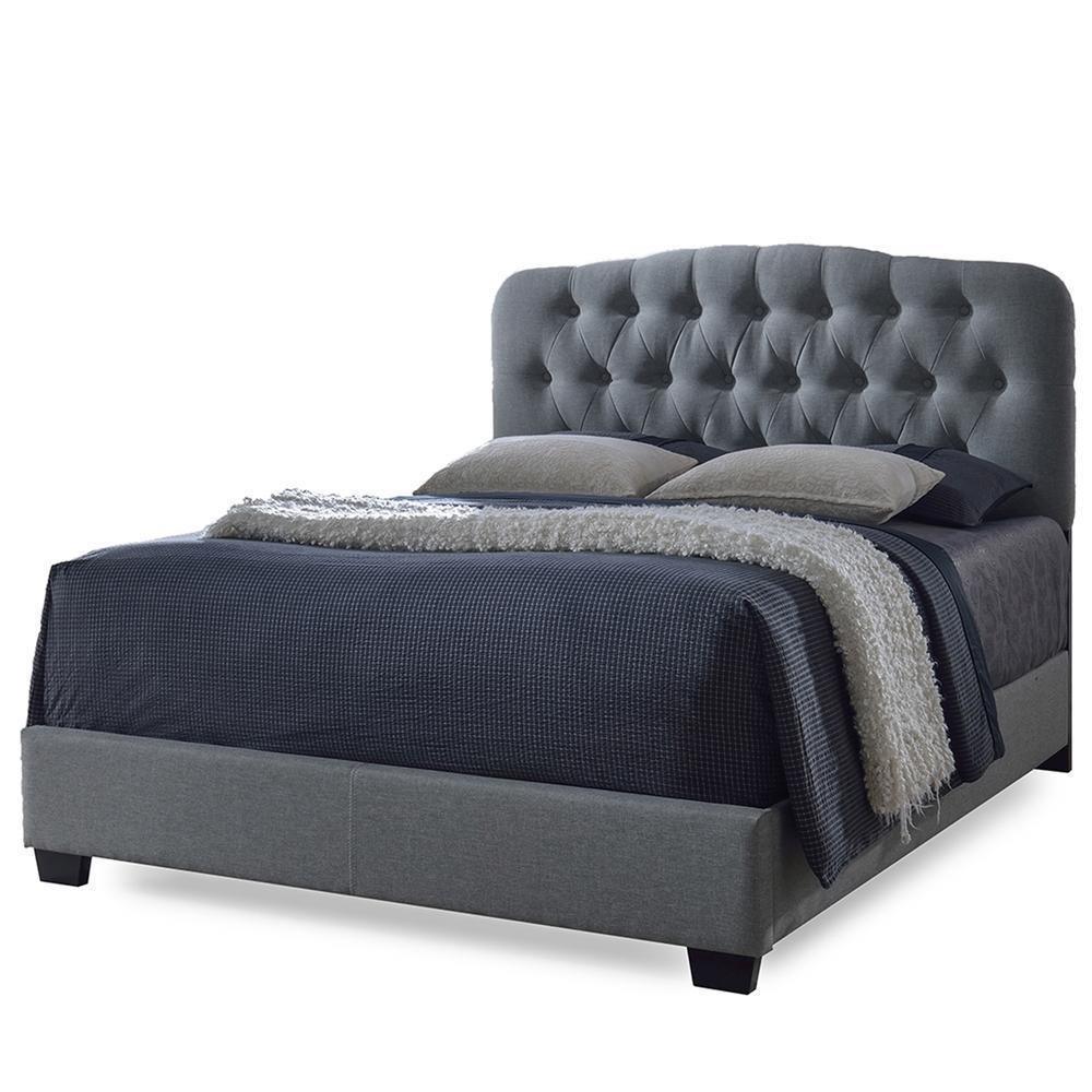 Romeo Contemporary Grey Button-Tufted Upholstered Queen Size Bed FredCo