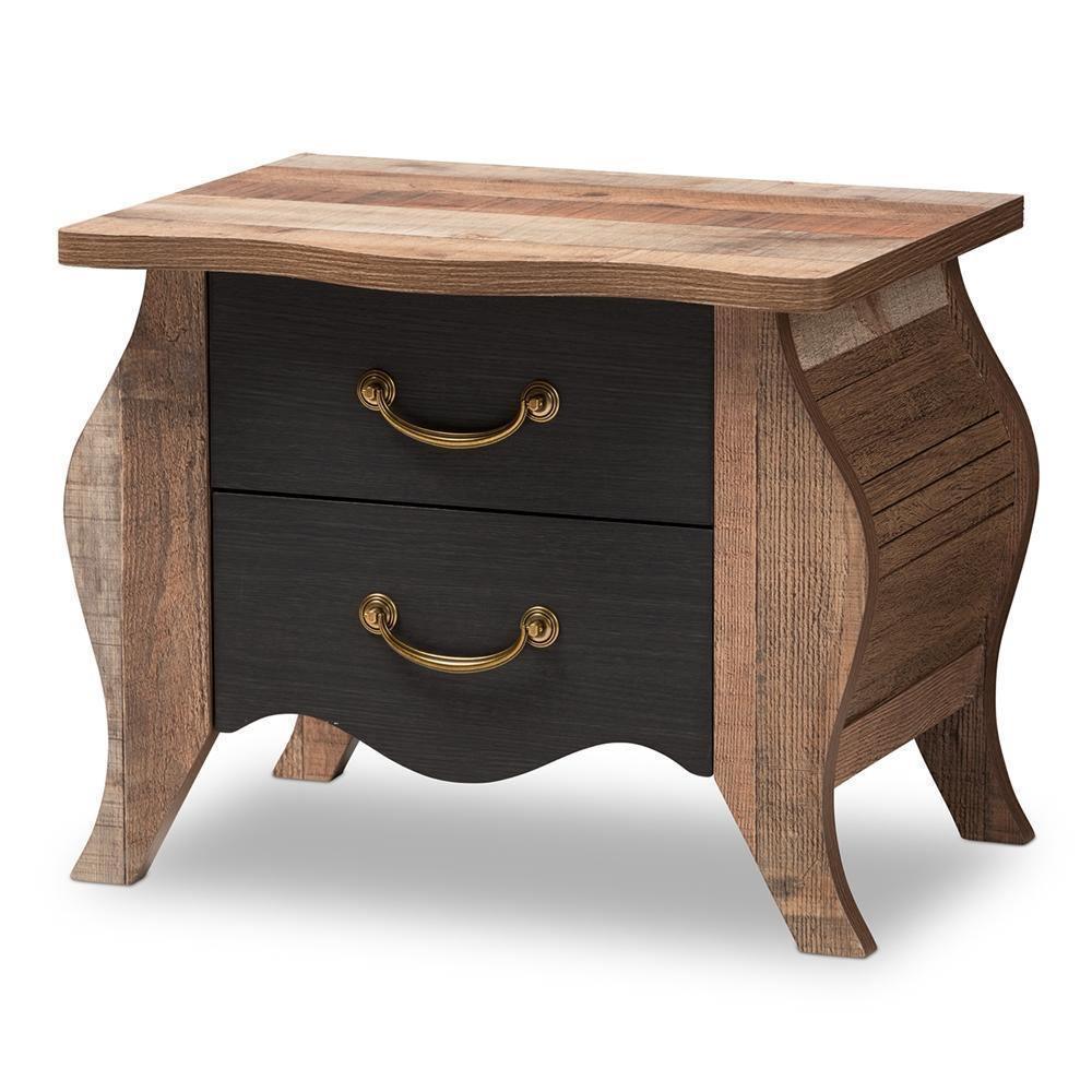 Romilly Country Cottage Farmhouse Black and Oak-Finished Wood 2-Drawer Nightstand FredCo