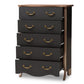 Romilly Country Cottage Farmhouse Black and Oak-Finished Wood 5-Drawer Chest FredCo