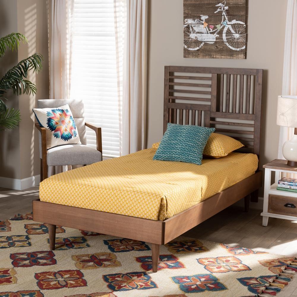 Romy Modern and Contemporary Walnut Brown Finished Wood Twin Size Platform Bed FredCo