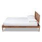 Romy Vintage French Inspired Ash Wanut Finished Wood and Synthetic Rattan Full Size Platform Bed FredCo
