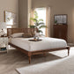 Romy Vintage French Inspired Ash Wanut Finished Wood and Synthetic Rattan King Size Platform Bed FredCo