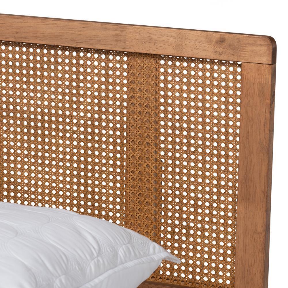 Romy Vintage French Inspired Ash Wanut Finished Wood and Synthetic Rattan King Size Platform Bed FredCo