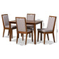 Rosa Modern and Contemporary Grey Fabric Upholstered and Walnut Brown Finished Wood 5-Piece Dining Set FredCo