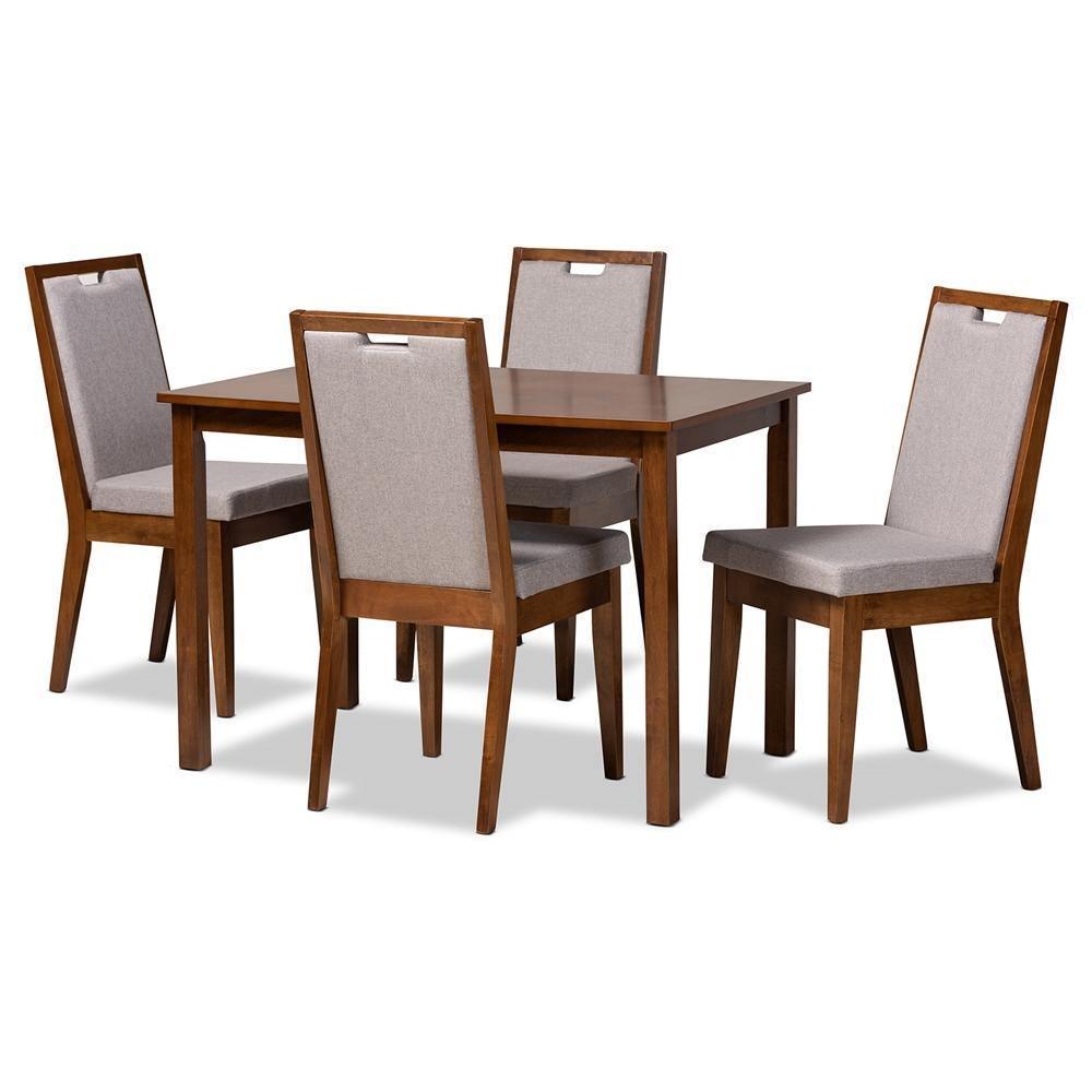 Rosa Modern and Contemporary Grey Fabric Upholstered and Walnut Brown Finished Wood 5-Piece Dining Set FredCo