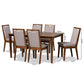 Rosa Modern and Contemporary Grey Fabric Upholstered and Walnut Brown Finished Wood 7-Piece Dining Set FredCo