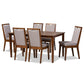 Rosa Modern and Contemporary Grey Fabric Upholstered and Walnut Brown Finished Wood 7-Piece Dining Set FredCo