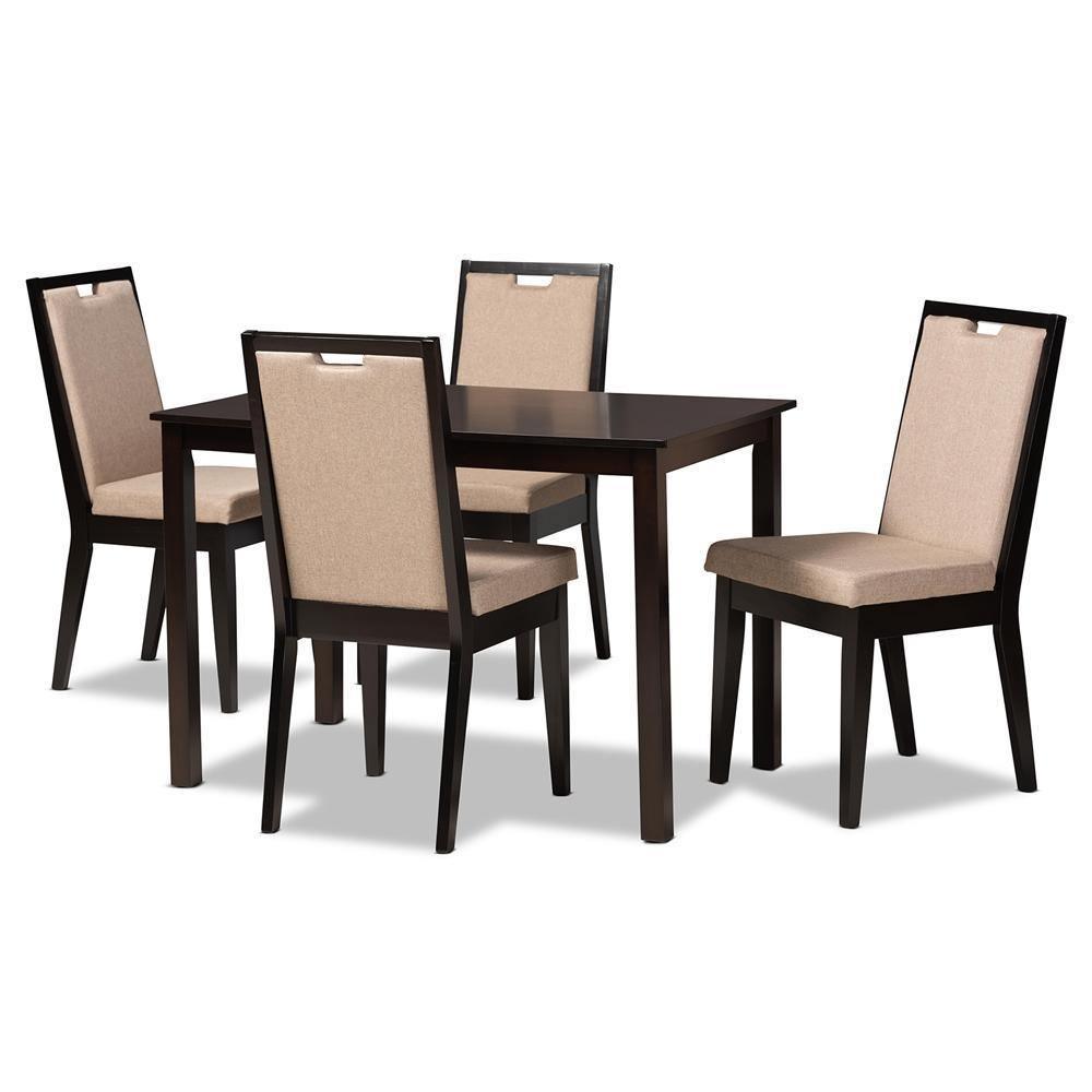 Rosa Modern and Contemporary Sand Fabric Upholstered and Dark Brown Finished Wood 5-Piece Dining Set FredCo