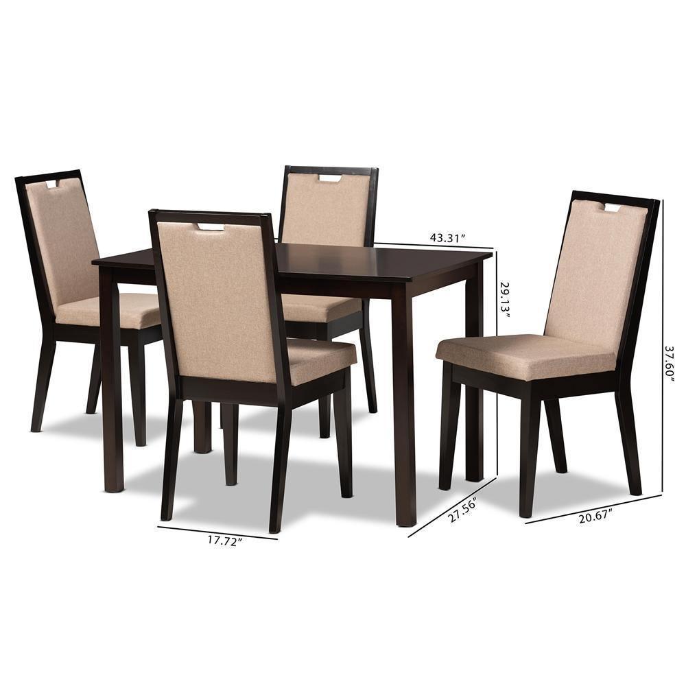 Rosa Modern and Contemporary Sand Fabric Upholstered and Dark Brown Finished Wood 5-Piece Dining Set FredCo