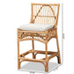 Rose Modern Bohemian White Fabric Upholstered and Natural Brown Rattan Counter Stool FredCo